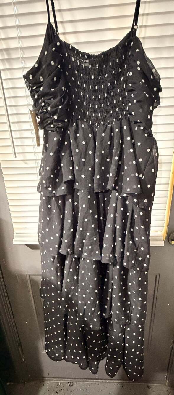 a new day Black and White Polka Dot Ruffle Maxi Dress